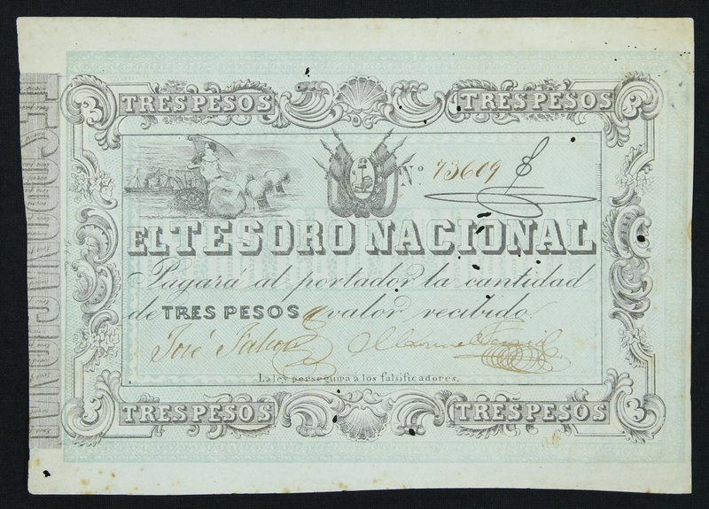 Paraguay 3 Pesos 1860 Rare

P# 13; # 73609