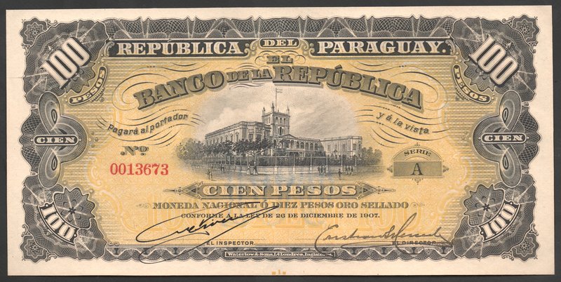 Paraguay 100 Pesos 1907 RARE

P# 159; № 0013673; UNC; RARE!