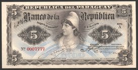 Paraguay 5 Pesos 1907 Rare SUPER NUMBER

P# 156; № 0007777; UNC; RARE!