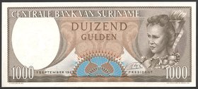 Suriname 1000 Gulden 1963 RARE

P# 124; № 000076128; UNC; RARE!
