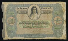 Uruguay 20 Pesos / 2 Doblones 1871 Rare

PS# 292; # 022320