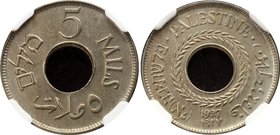 Palestine 5 Mils 1927 NGC MS64

KM# 3; Copper-Nickel