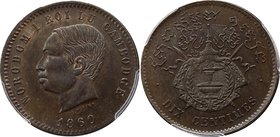 Cambodia 10 Centimes 1860 PCGS MS64BN

KM# 43; Bronze