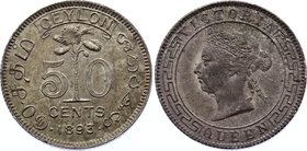 Ceylon 50 Cents 1893

KM# 96; Silver; Victoria; UNC
