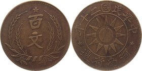 China - Honan 100 Cash 1931

Y# 398; Сopper 14,8g.