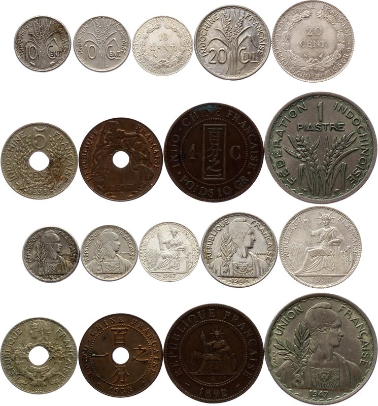 French Indochina Lot of 9 coins 1892 -1941

Interesting selection of small cur...