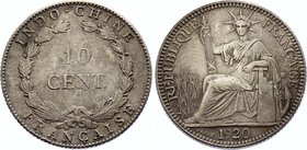 French Indochina 10 Cents 1920

KM# 14; Silver; AUNC-UNC Weak Strike