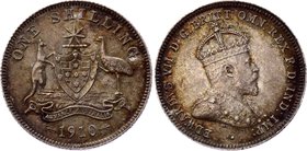 Australia 1 Shilling 1910

KM# 20; Edward VII. Silver, UNC. Nice toning. Rare in this high grade.