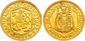 Czechoslovakia 1 Dukat 1931

KM# 8; Gold (.986) 3.49 g, UNC; Dukát 1931, Raženo 43 482 ks. Kremnica.