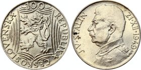 Czechoslovakia 100 Korun 1949

KM# 30; Silver; 70th Birthday of Josef V. Stalin; UNC