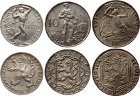 Czechoslovakia Lot of 3 Coins

50 & 100 Korun 1948, 10 Korun 1954; Silver
