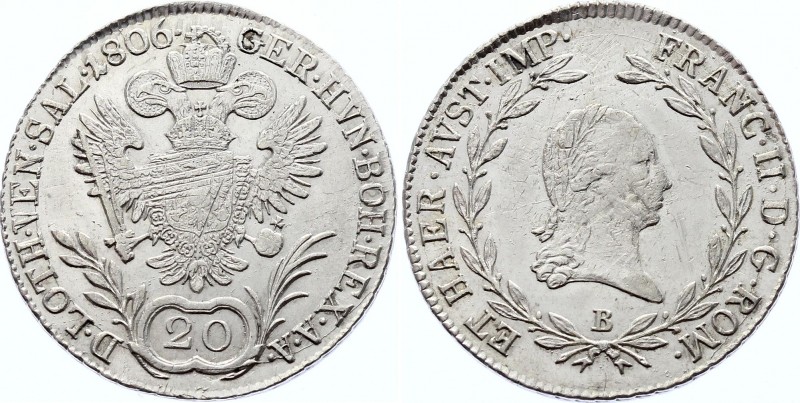 Austria 20 Kreuzer 1806 B

KM# 2140; Kremnitz Mint. Franz II. Silver, UNC with...