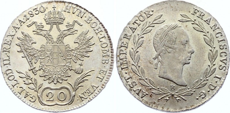 Austria 20 Kreuzer 1830 B

KM# 2145; Kremnitz Mint. Silver, UNC, Full mint lus...