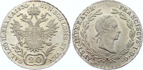 Austria 20 Kreuzer 1830 B

KM# 2145; Kremnitz Mint. Silver, UNC, Full mint luster, great details. Extremely rare in this grade.
