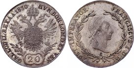 Austria 20 Kreuzer 1830 C - Prague

KM# 2145; Silver; Franz I; Amazing Well Preserved Deep Strike Coin with Nice Toning