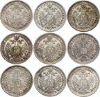 Austria Lot of 9 Coins 1872

10 Kreuzer 1872; Silver; XF-UNC