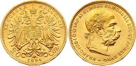 Austria 20 Corona 1894

KM# 2806; Franz Joseph I. Gold (.900) 6.78g. UNC.