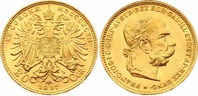 Austria 20 Corona 1897

KM# 2806; Franz Joseph I. Gold (.900) 6.78g. UNC.