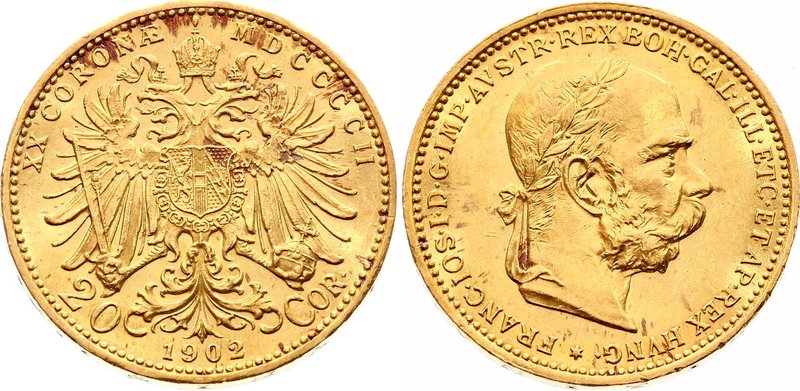 Austria 20 Corona 1902

KM# 2806; Franz Joseph I. Mintage 440.751. Gold (.900)...