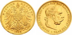 Austria 10 Corona 1905

KM# 2805; Franz Joseph I. Gold (.900) 3.39g. UNC.