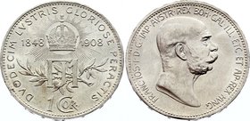 Austria 1 Corona 1908

KM# 2808; Silver; 60th Anniversary of the Reign of Franz Joseph I; UNC