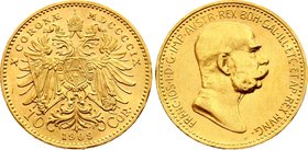 Austria 10 Corona 1909

KM# 2815; Franz Joseph I; Gold (.900) 3.39g. XF.