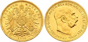 Austria 10 Corona 1910 St Schwartz

KM# 2816; Franz Joseph I. Gold (.900) 3.39g. UNC.