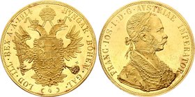 Austria 4 Ducat 1914

KM# 2276; Franz Joseph I. Gold (.986), 13.96g. UNC. Prooflike.