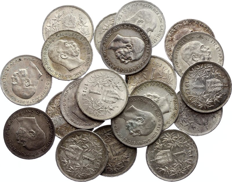 Austria Nice Lot of 20 Coins

1 Corona 1912-1916; Silver; Mostly AUNC-UNC; Som...
