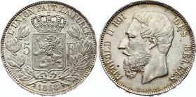 Belgium 5 Francs 1868

KM# 24; Silver; Léopold II (small head); AUNC