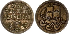 Danzig 1/2 Gulden 1927

KM# 144; Danzig Free City. Silver, XF, cabinet patina.