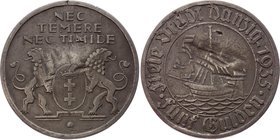 Danzig 5 Gulden 1935

KM# 156; Nickel, damaged planchet. Rare coin.