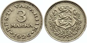 Estonia 3 Marka 1926

KM# 6; Only 350,000 Released for Circulation; XF