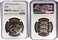 Estonia 100 Krooni 1992 NGC PF67

KM# 27; Monetary Reform. Silver, 24g. PROOF, Mintage 35500.