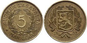 Finland 5 Markkaa 1932 S Rare

KM# 31; S - Mint officials' initial of I.G. Sundell; XF