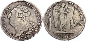 France Ecu 1792 N

KM# 615.11: Montpellier; Silver; Louis XVI (FRANÇOIS); Unmounted