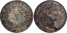 France 5 Francs 1811 A

KM# 694.1; Silver; Napoleon I; Last two digits of date more spaced; AUNC Amazing Toning