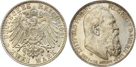 Germany - Empire Bavaria 2 Mark 1911 D

KM# 997; Silver; 90th Birthday of Prince Regent Luitpold; UNC