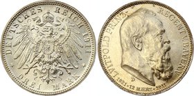 Germany - Empire Bavaria 3 Mark 1911 D

KM# 998; Silver; 90th Birthday of Prince Regent Luitpold; Otto; UNC
