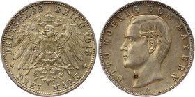 Germany - Empire Bavaria 3 Mark 1913 D

KM# 996; Silver; Otto I; XF
