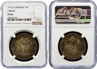 Germany - Empire Lubeck 3 Mark 1912 A PROOF NGC PF64

KM# 215, Jaeger# 82; FREIE UND HANSESTADT LÜBECK. Silver, Proof. Rare in proof. NGC PF64.
