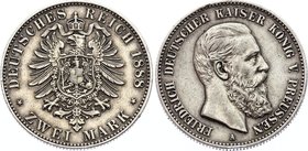 Germany - Empire Prussia 2 Mark 1888 A

KM# 510; Silver; Friedrich III; XF+ Nice Toning