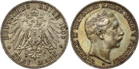 Germany - Empire Prussia 3 Mark 1909 A

KM# 527; Silver; Wilhelm II; XF Nice Toning