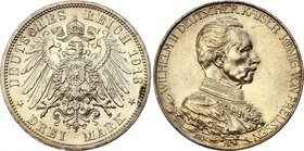 Germany - Empire Prussia 3 Mark 1913 A

KM# 535; Silver; 25th Anniversary of the Reign of King Wilhelm II; UNC
