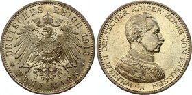 Germany - Empire Prussia 5 Mark 1913 A

KM# 536; Silver; 25th Anniversary of the Reign of King Wilhelm II