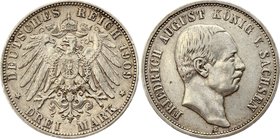 Germany - Empire Saxony 3 Mark 1909 E

KM# 1267; Silver; Friedrich August III; Mintage 378,750