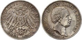 Germany - Empire Saxony 3 Mark 1912 E

KM# 1267; Silver; Friedrich August III