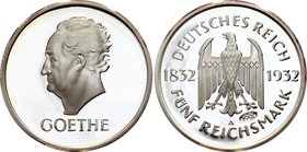 Germany - Third Reich 5 Reichsmark 1932 (1991) A Restrike

KM# 77; Silver Proof; 100th Anniversary of the Death of Goethe