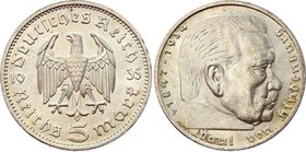 Germany - Third Reich 5 Reichsmark 1935 F

KM# 86; Silver; Paul von Hindenburg; Amazing UNC