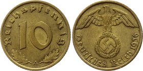 Germany - Third Reich 10 Reichspfennig 1936 A Rare

KM# 92; XF